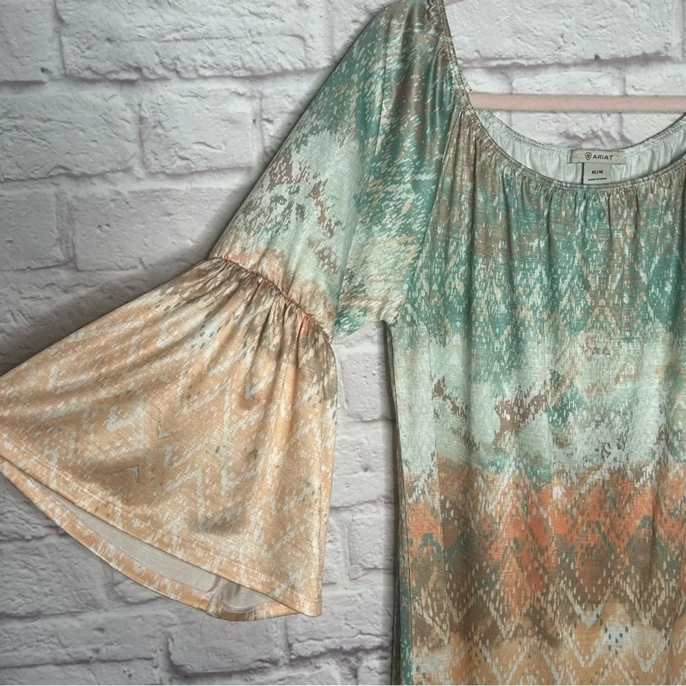 Ariat Bell Sleeve Southwestern Scoop Neck Shift Dress - Picture 7 of 12